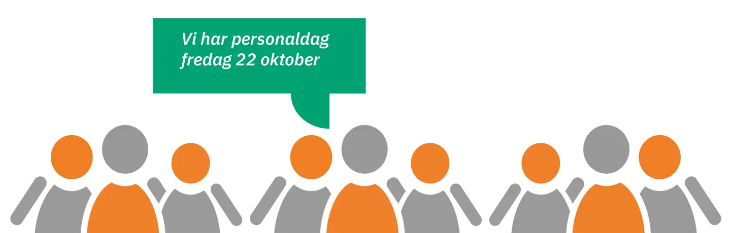 illustrerade människor och en pratbubbla med info om att Eidar har personaldag fredag 22 oktober