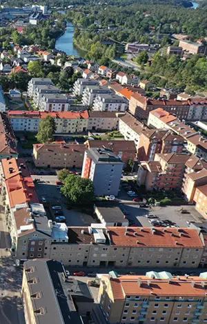 Drönarfoto över Trollhättan Centrum