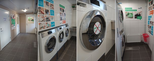 Totalrenoverad tvättstuga på Lantmannavägen 12-14. Här är det numera självdoserande tvättmaskiner.