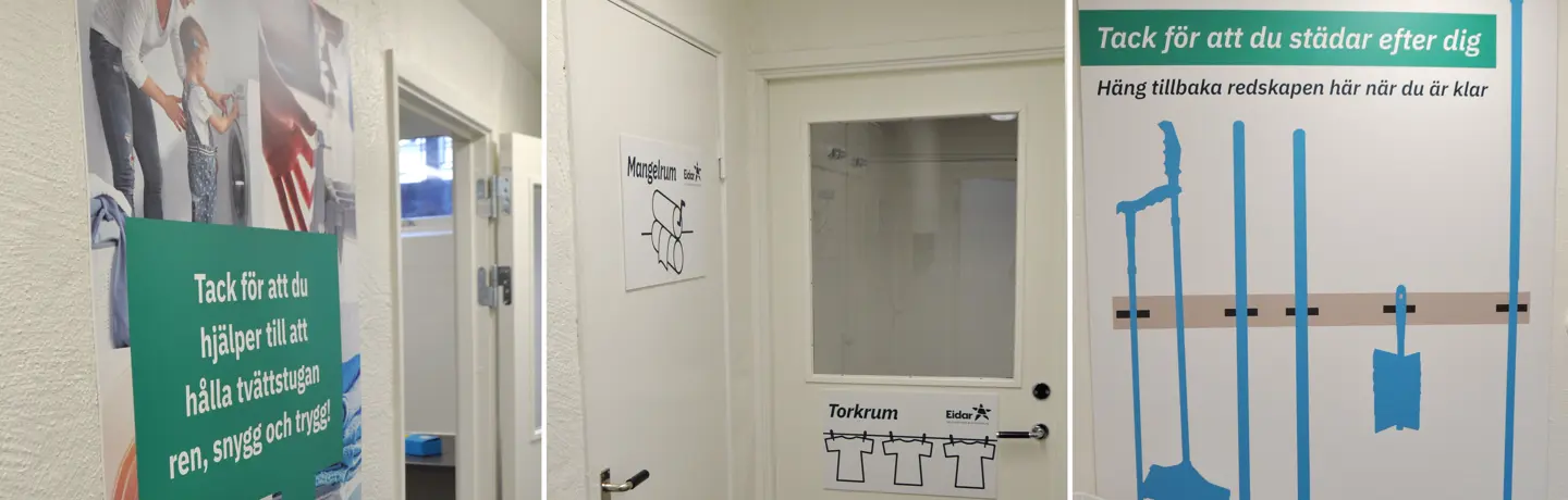 Renoverad tvättstuga i Blackstorp med Eidars nya skyltpaket uppsatt