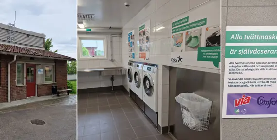 Kollage med bilder från tvättstugorna