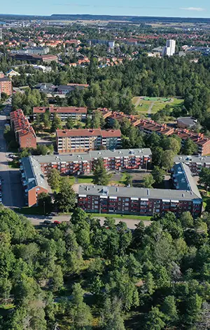 Översiktsbild av stadsdelen Hjortmossen i Trollhättan