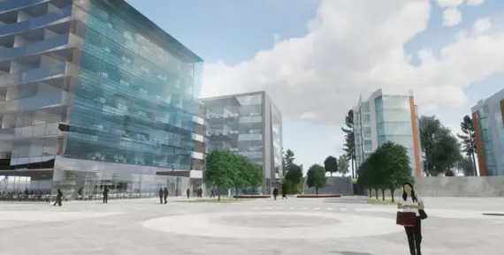 Visionsbild över nya studentlägenheter på Innovatumområdet