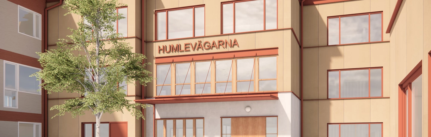 Arkitektbild på Humlevägarna exteriört