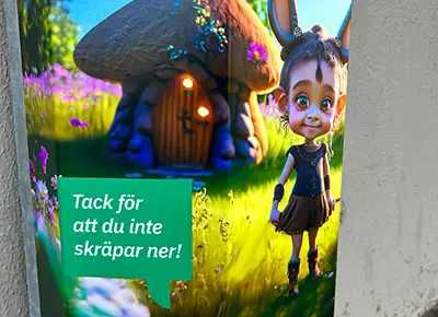 En papperskorg med sagomotiv i Spaden