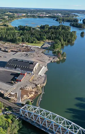 Bild över kanalen och det planerade området Vårvik i Trollhättan