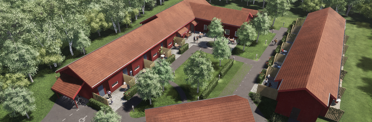 Visionsbild över det nya boendet på Stenlidenvägen vid Lextorpsparken